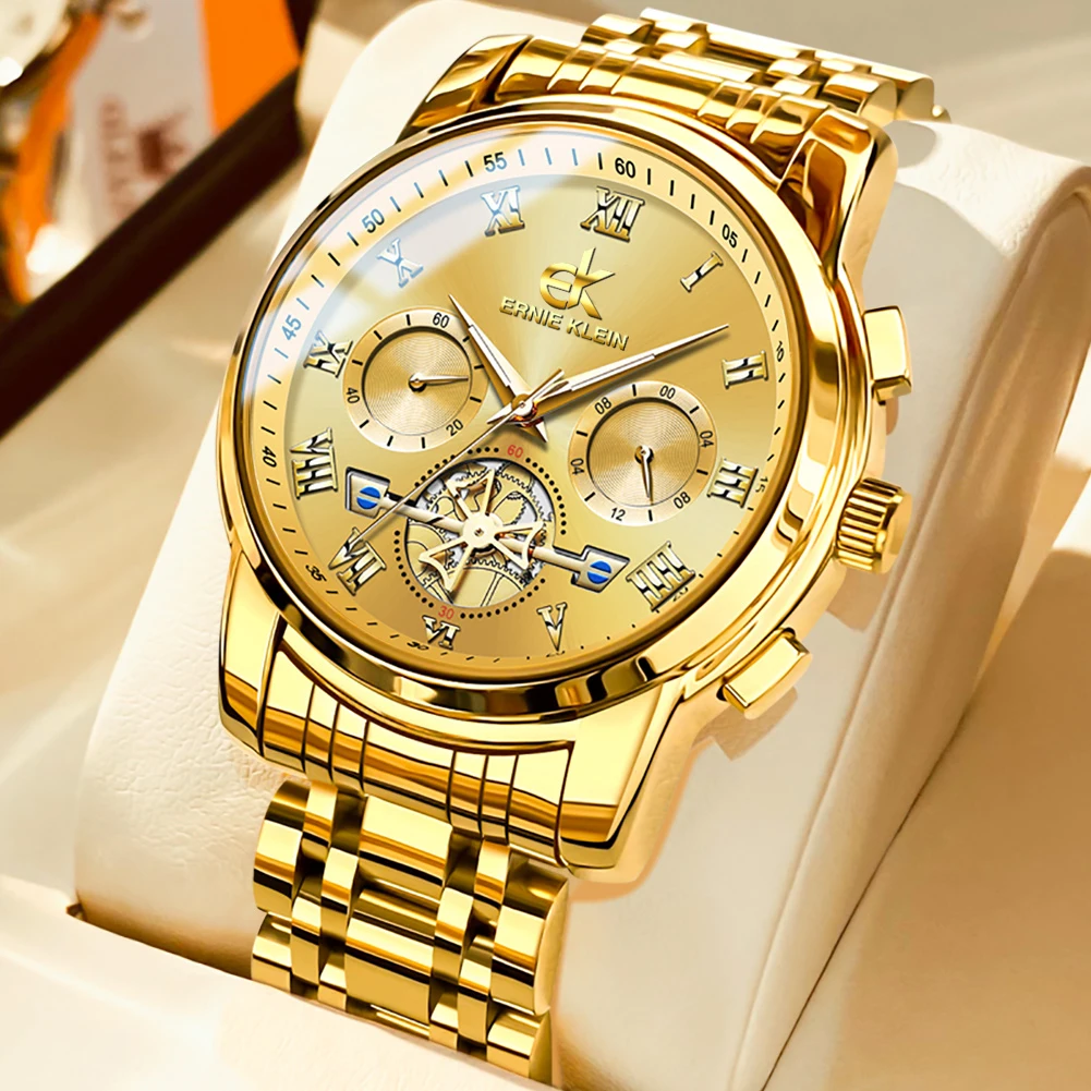 Gold geneva watches for mens Quartz Stainless Steel Luxury Fashion Business Wristwatch