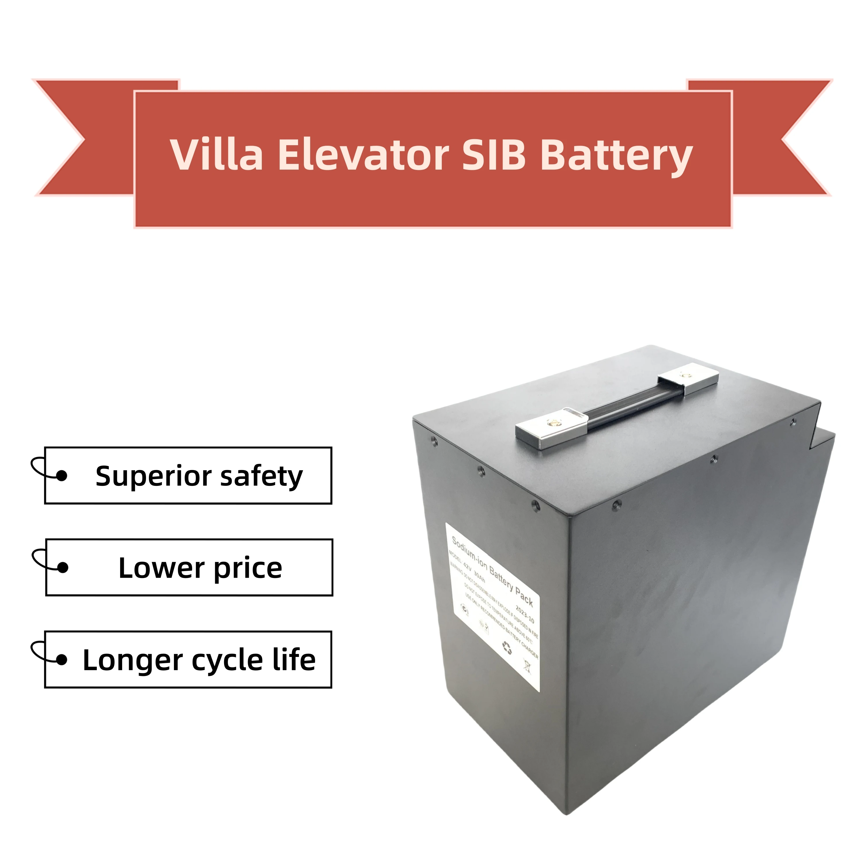 Lower Price IP67 waterproof Temperatuture Protection 42v 30ah sodium ion battery pack for villa elevator
