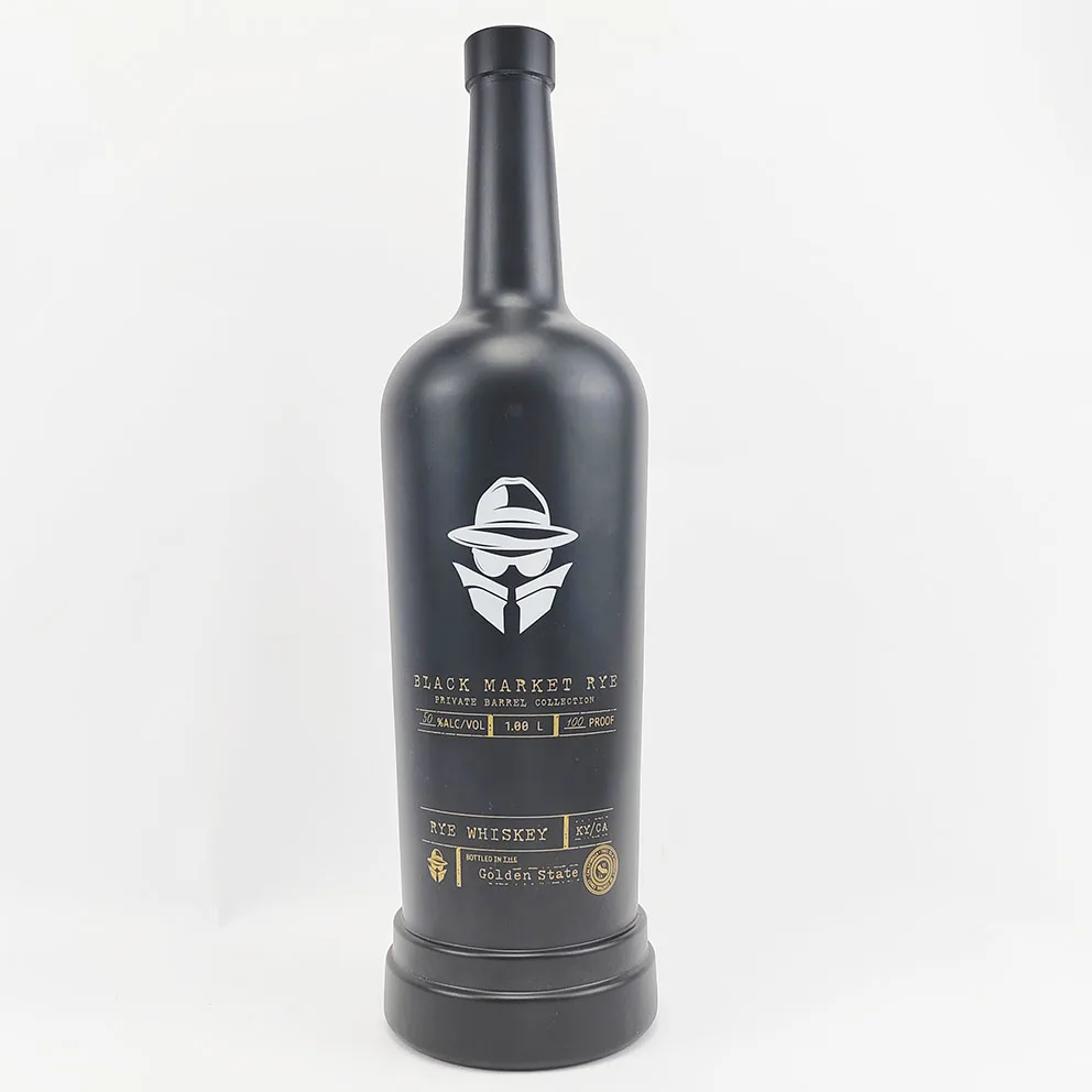 Wholesale  round matte black empty glass liquor vodka gin 500ml 700ml 750ml 1000ml bottle with stopper