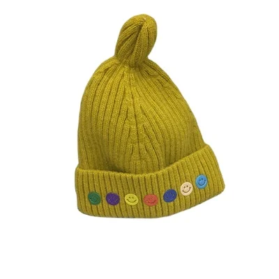 oversized  white pink pom pom knitted fisherman bobble bearded yellow knit hat cap