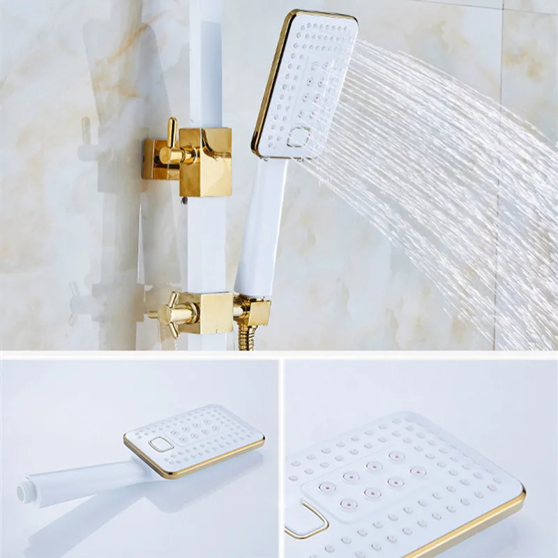Digital Shower Set Luxury Thermostatic Bathroom Shower System Quality Brass Rainfall Bathtub Tap White Gold Digital Shower Sets