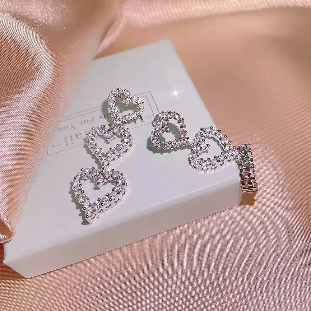 Designer brand jewelry women diamond pendant big drop zircon heart earrings