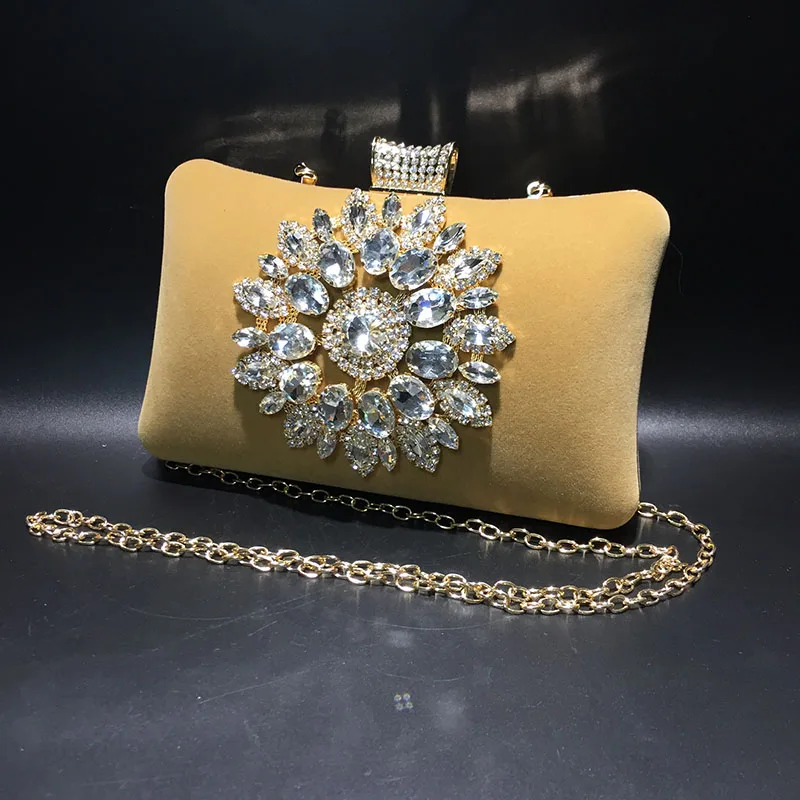 Lady Velvet Purple/Blue Clutch Bags Rose Red Diamonds Clasp Ladies Chain Slanting Bag Wedding Dress Women Luxury Handbags