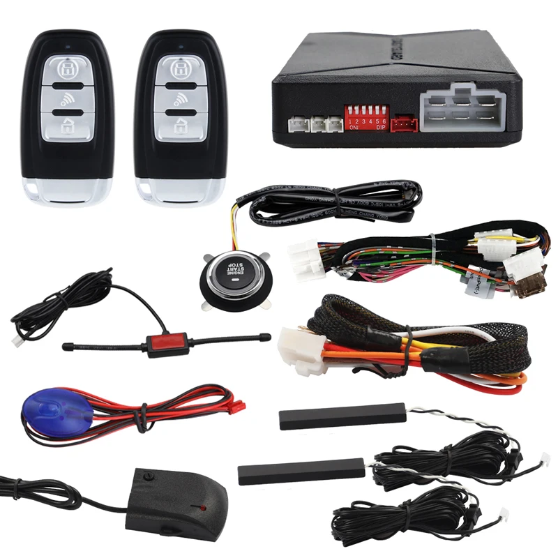 EASYGUAR EC010 PKE Car Alarm with Push Start Button & Remote Engine Start Shock warning