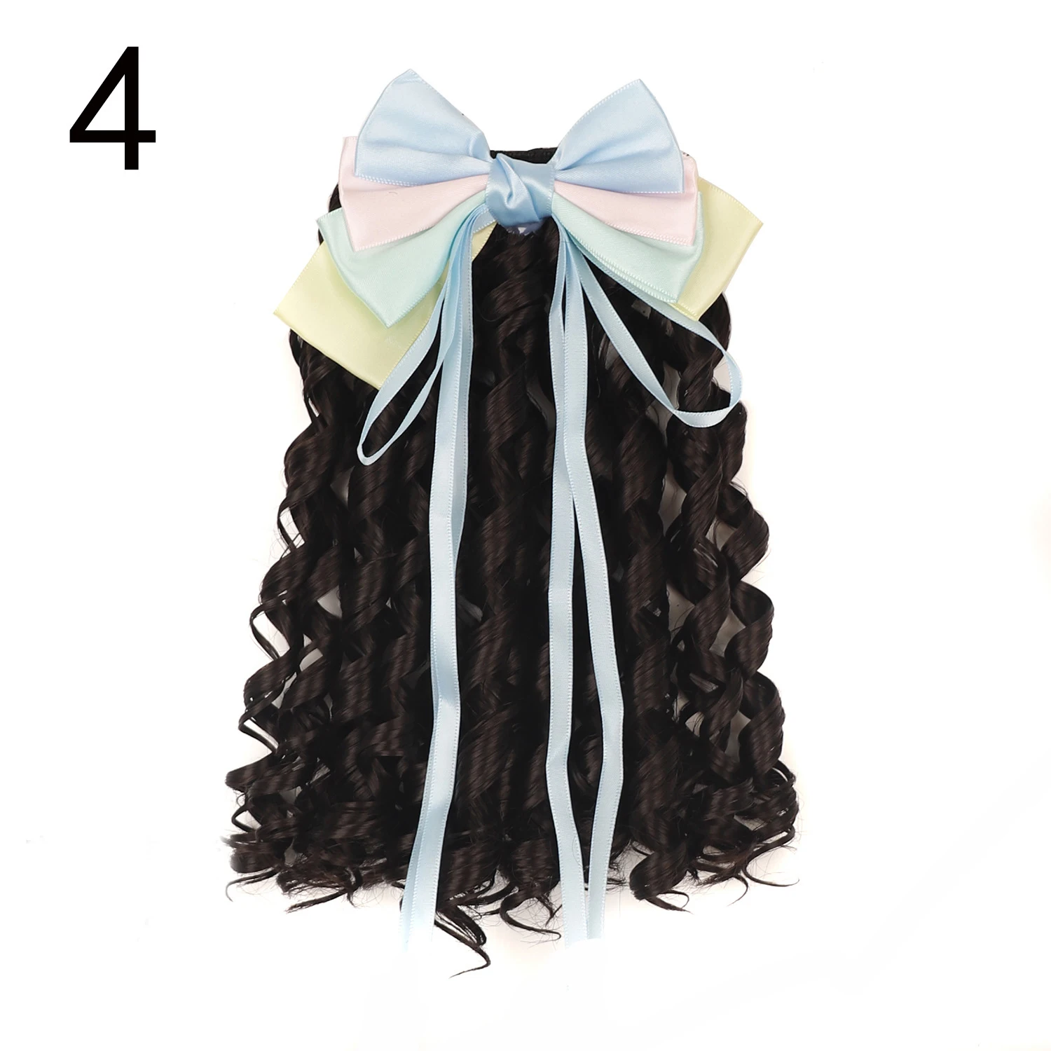 Synthetic Black Princess Curly Wig Hairpieces Hair Spiral Bouncy Curly 8 Inch Kids Ponytail With Bow For Girl Hair Accessories