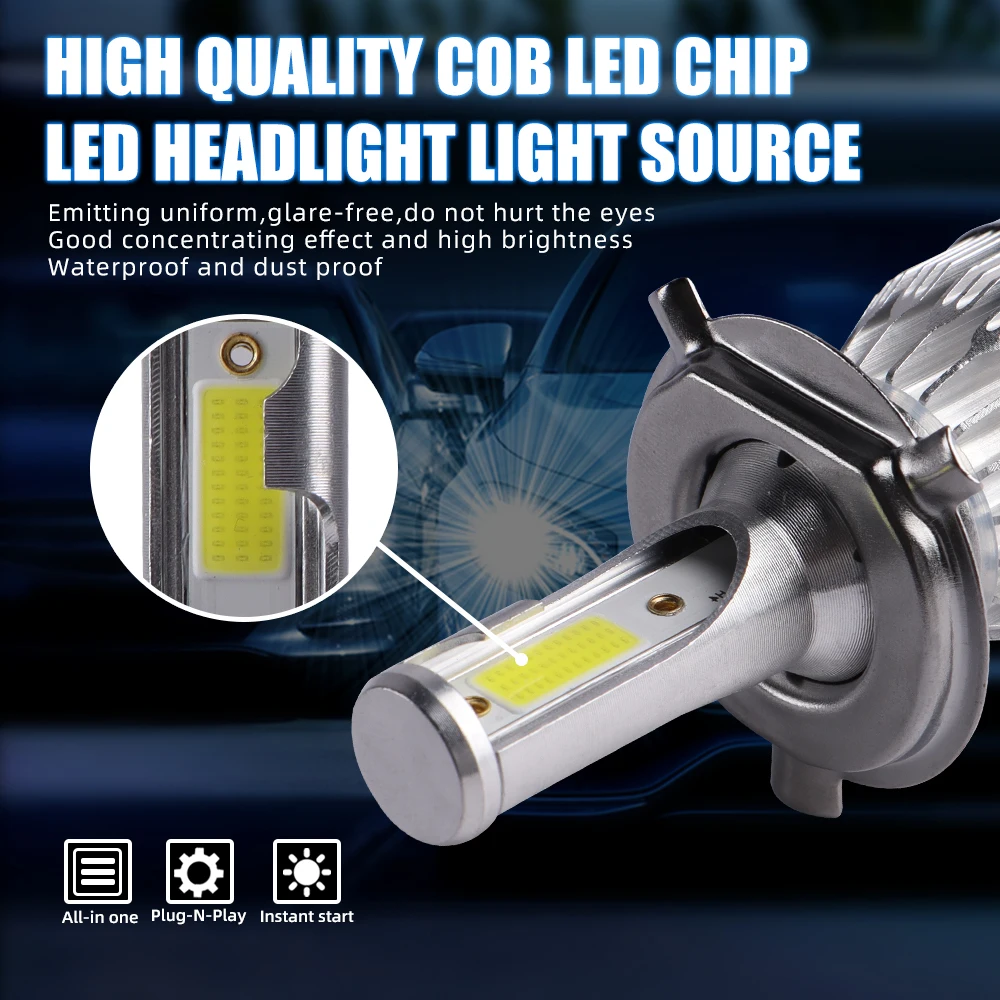 Low defective high power New Design waterproof 72W 7600LM Fanless 12V H4 H7 9005 9006 C6 china super bright LED Headlights