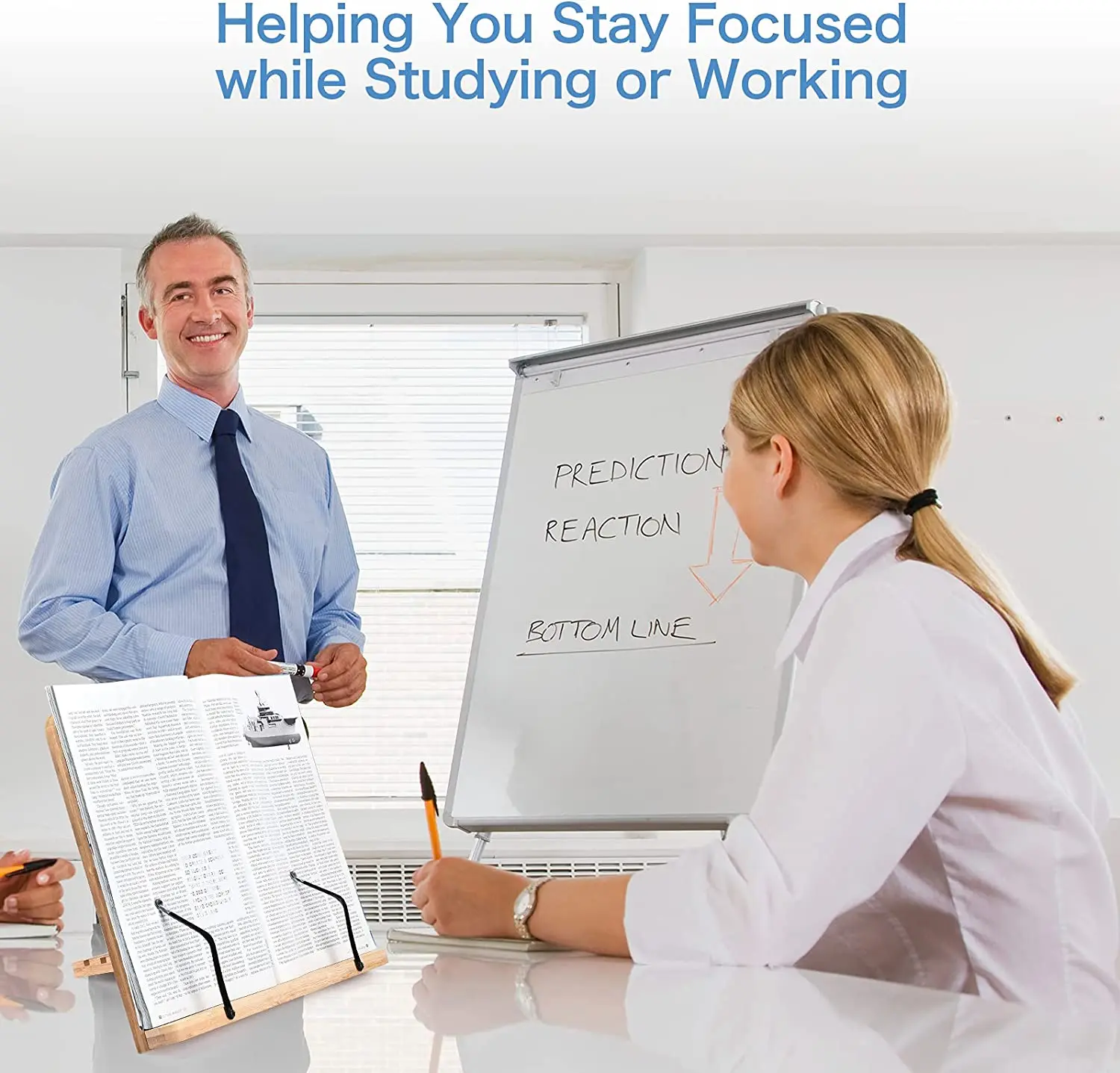 Textbooks Recipe Cookbook Holder Bamboo Adjustable Height Reading Folding Stand with Adjustable Angles and Paper Clips Holds