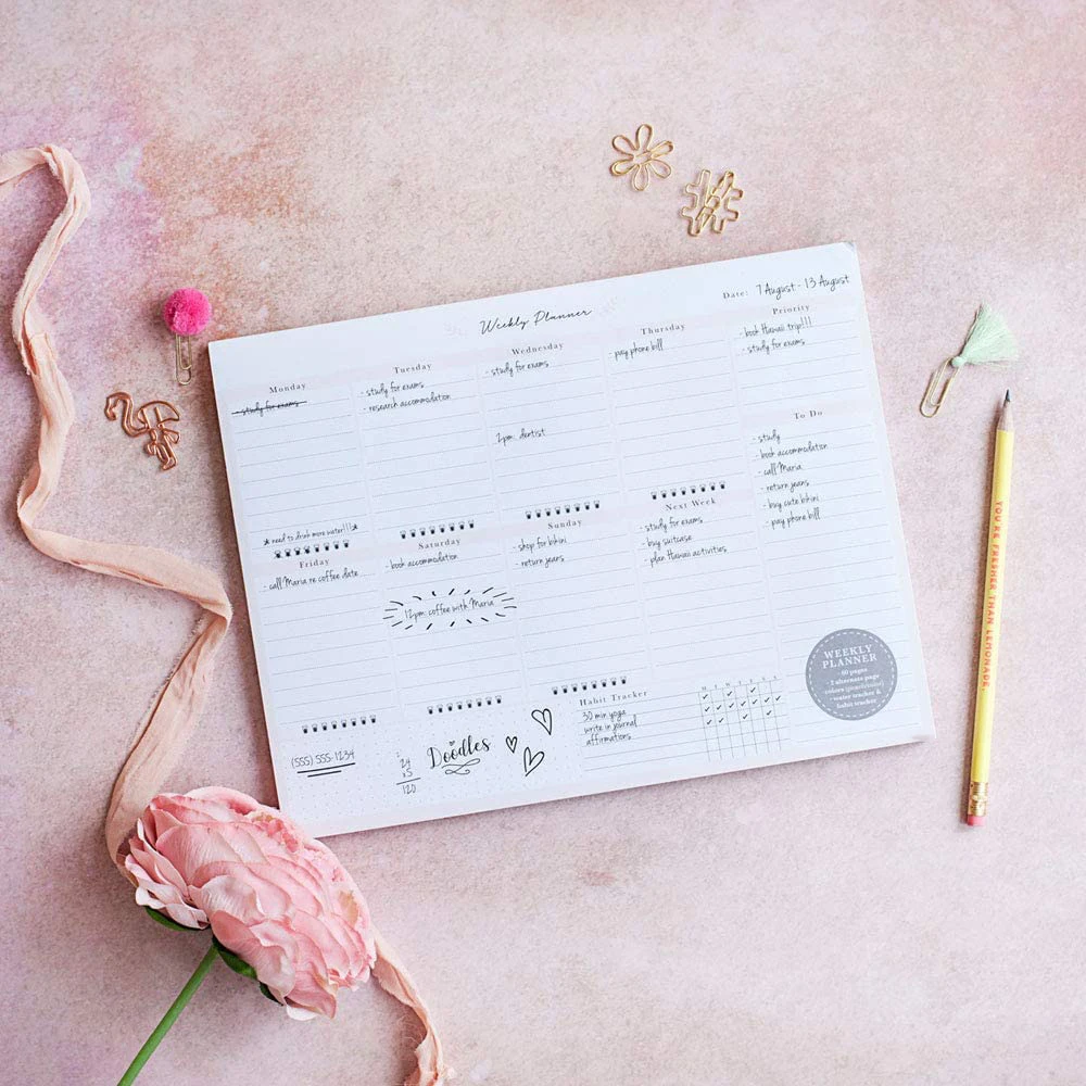 Peach Desktop Weekly Planner Notepad 60 Undated Tear-Off Pages Schedule Daily To-Do Lists Increase Your Productivity