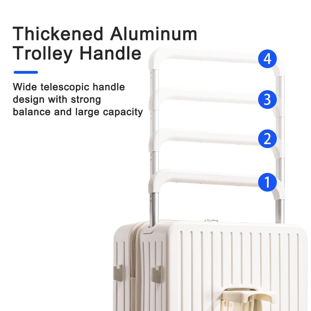 Hot Sale Front Open Luggage Laptop Pocket Hardside Wide Trolley with Wheels Suitcase Multifunctional Travel Luggage