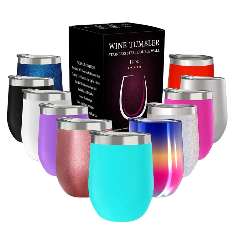 Wholesale 8oz/12oz/16oz Double Wall 18/8 Pro Grade Stainless Steel Vacuum Insulated Wine Tumbler Cup with Lid Straw for Camping