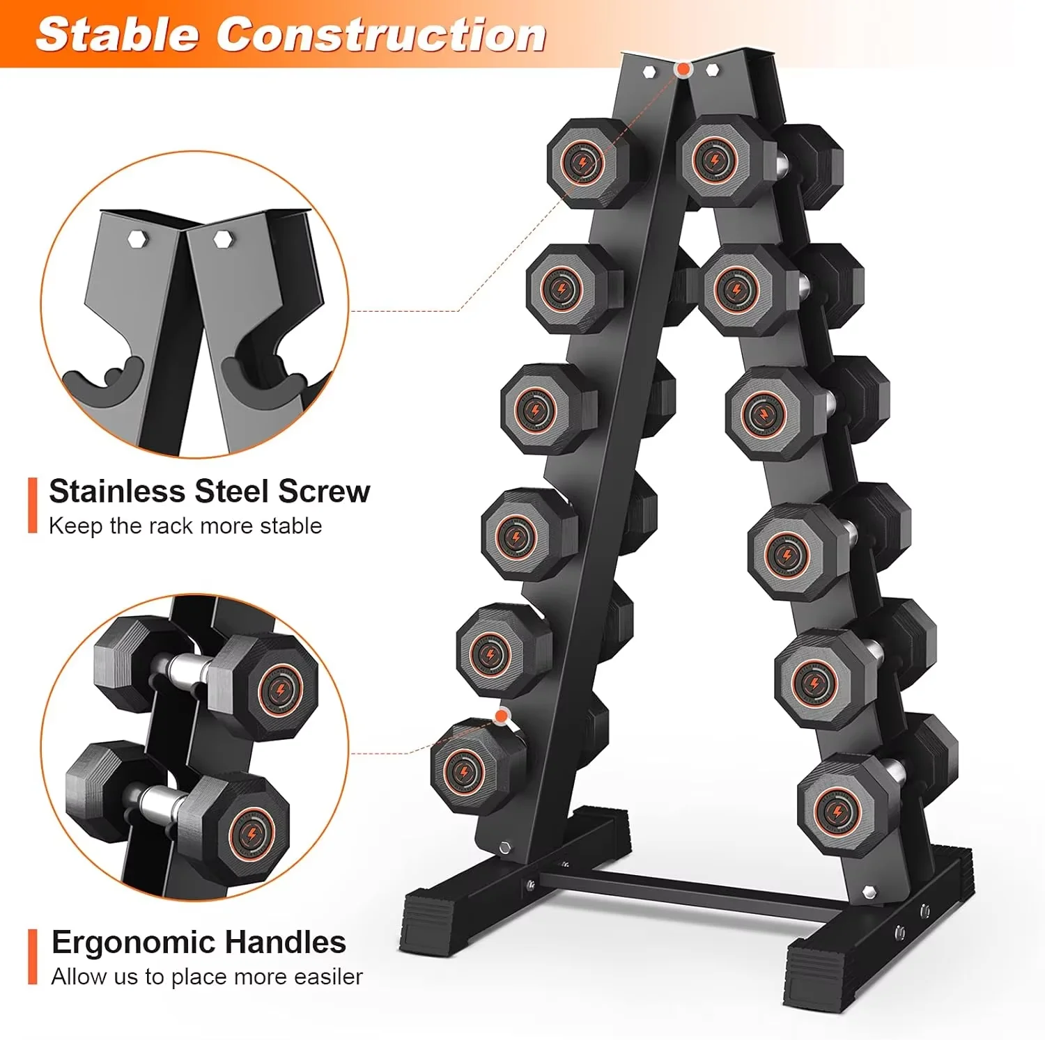 Wholesale Fitness Equipment Vertical Fixed Multi-functional Dumbbell Rack A-frame Hexagon Dumbbell Rack for Home Gym