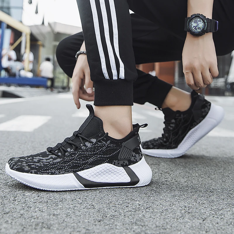 
New design breathable knitting fabric enduring athletic sneaker men sports shoes 