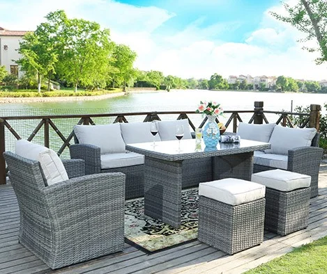 9 Seats Sectional Retangle Outdoor Sofa Set Patio Rattan Long Sofa Furniture Set