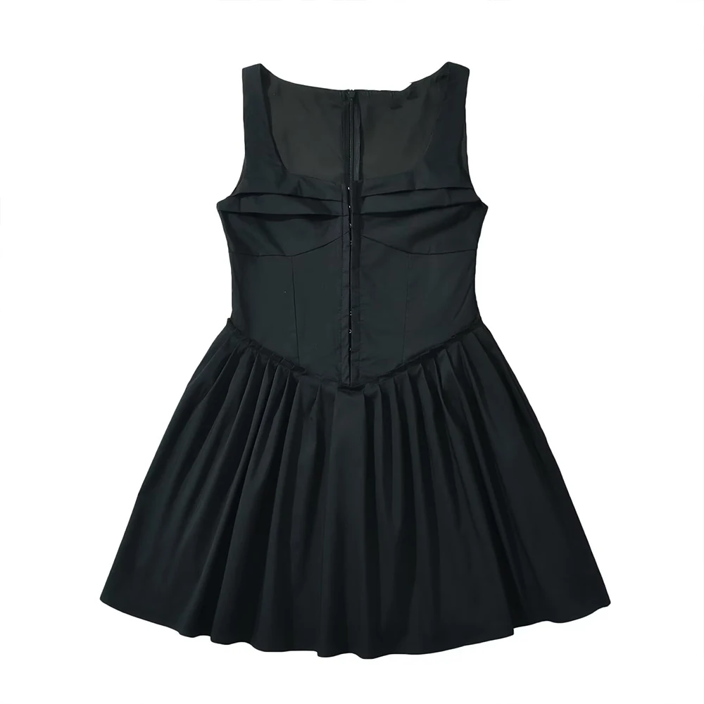 PB&ZA Women 2024 New Chic Fashion Pleated MINI Dress Vintage Sleeveless Female Dresses Vestidos Robe Mujer
