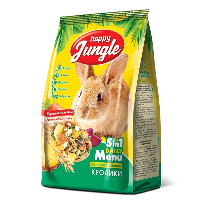 
Корм для домашних животных Happy Jungle, 400 г. Упаковка корма для домашних животных для кроликов, сбалансированная смесь 