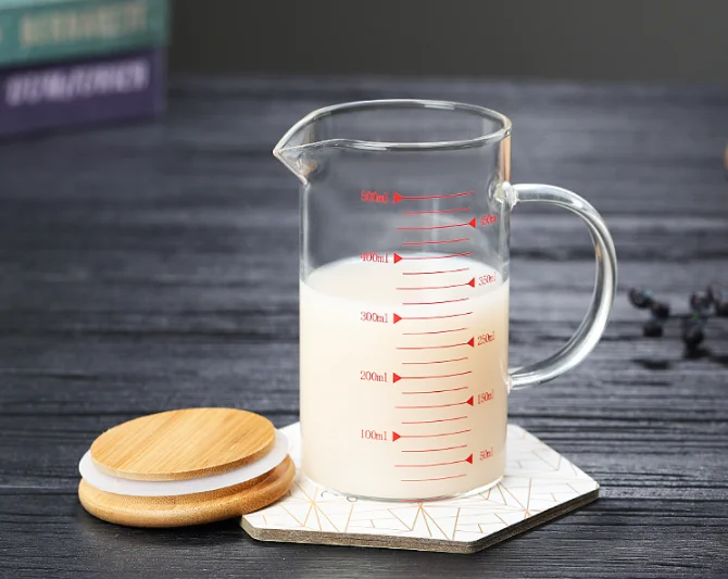 350 Ml 500 1000 Borosilicate Glass Milk Cup Measuring With Spout and Insulated Handle