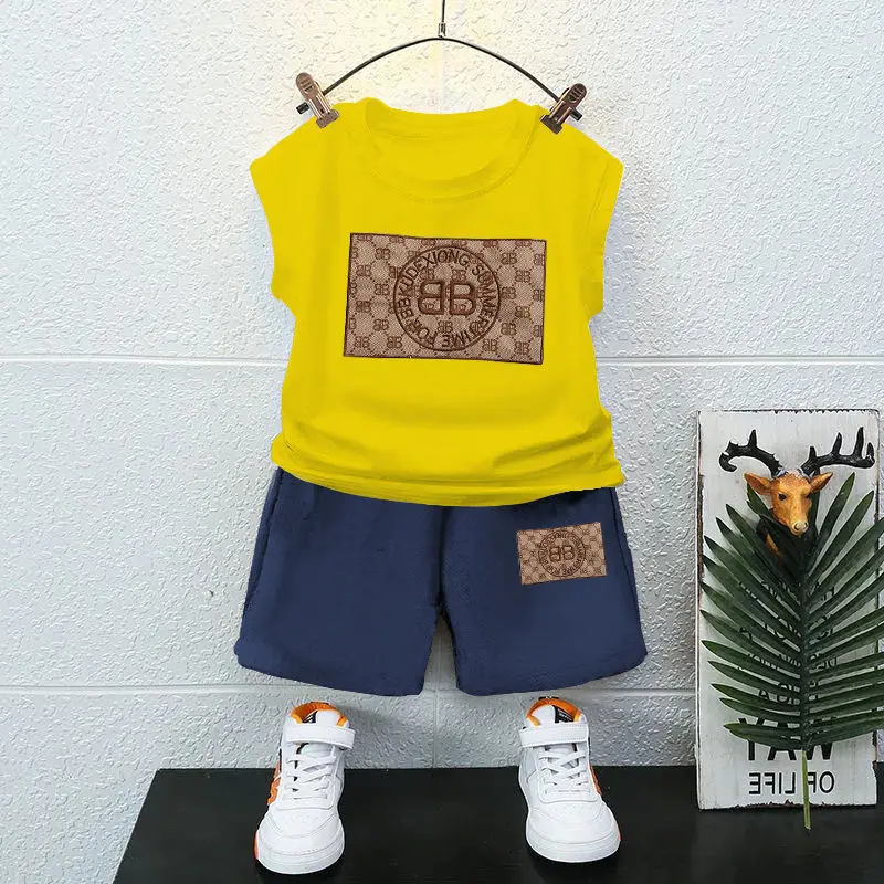 New Summer Baby Suits 2pcs Print Outwear Casual Teenagers Boys Clothing Sets