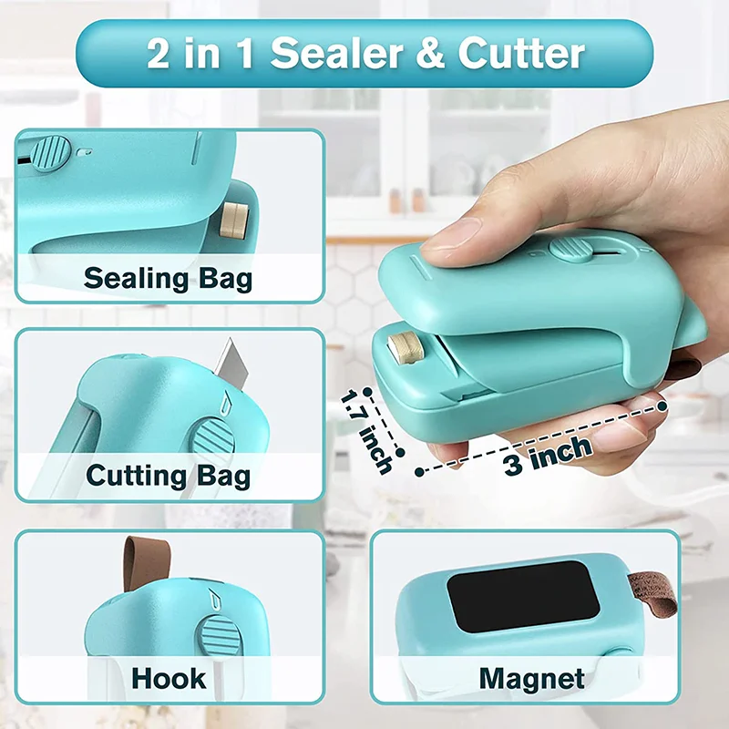 Mini Heat Bag Sealing Machine 2 in 1 Sealer and Cutter Mini Food Sealer Bag Sealer for  food  Chip Snack Storages