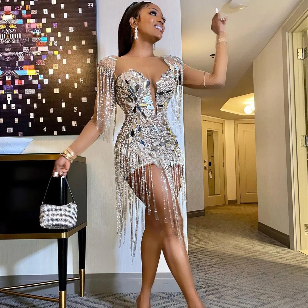 Luxury Sequin Rhinestone Ball Gowns Sexy Mini Banquet Cocktail Dress Plus Size Women Formal Wedding Birthday Evening Dresses