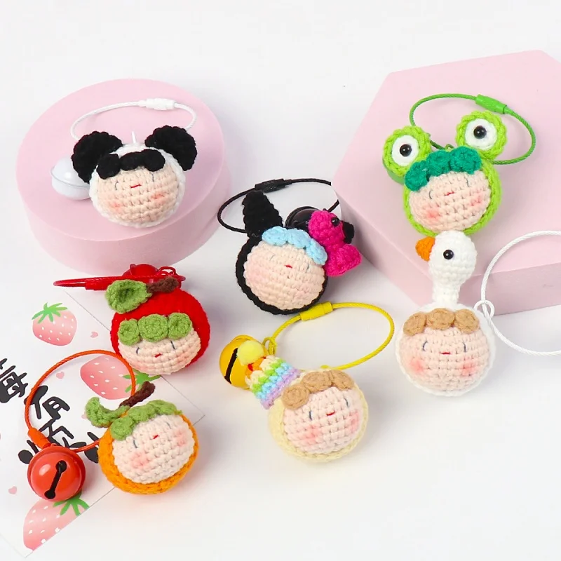 H239 New Design Handmade Crochet Cute Doll Keychain Charm Persimmon Apple Goose Frog Panda Bag Pendant