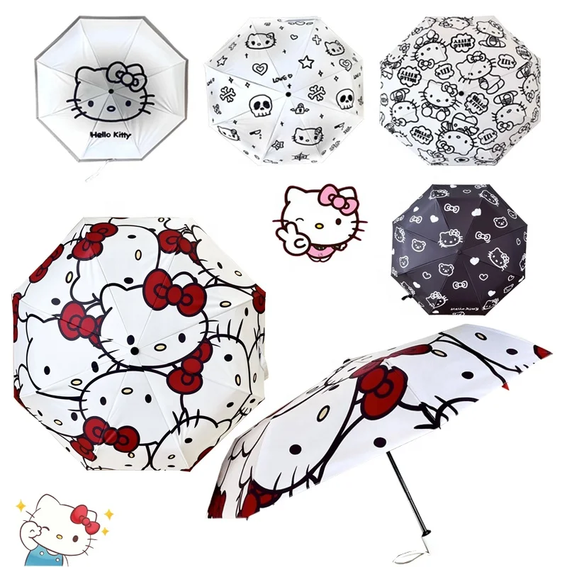 Kawaii Sanrio Kitty Зонт портативный от дождя и блеска автоматический складной зонт с мультяшным рисунком для девочек подарок