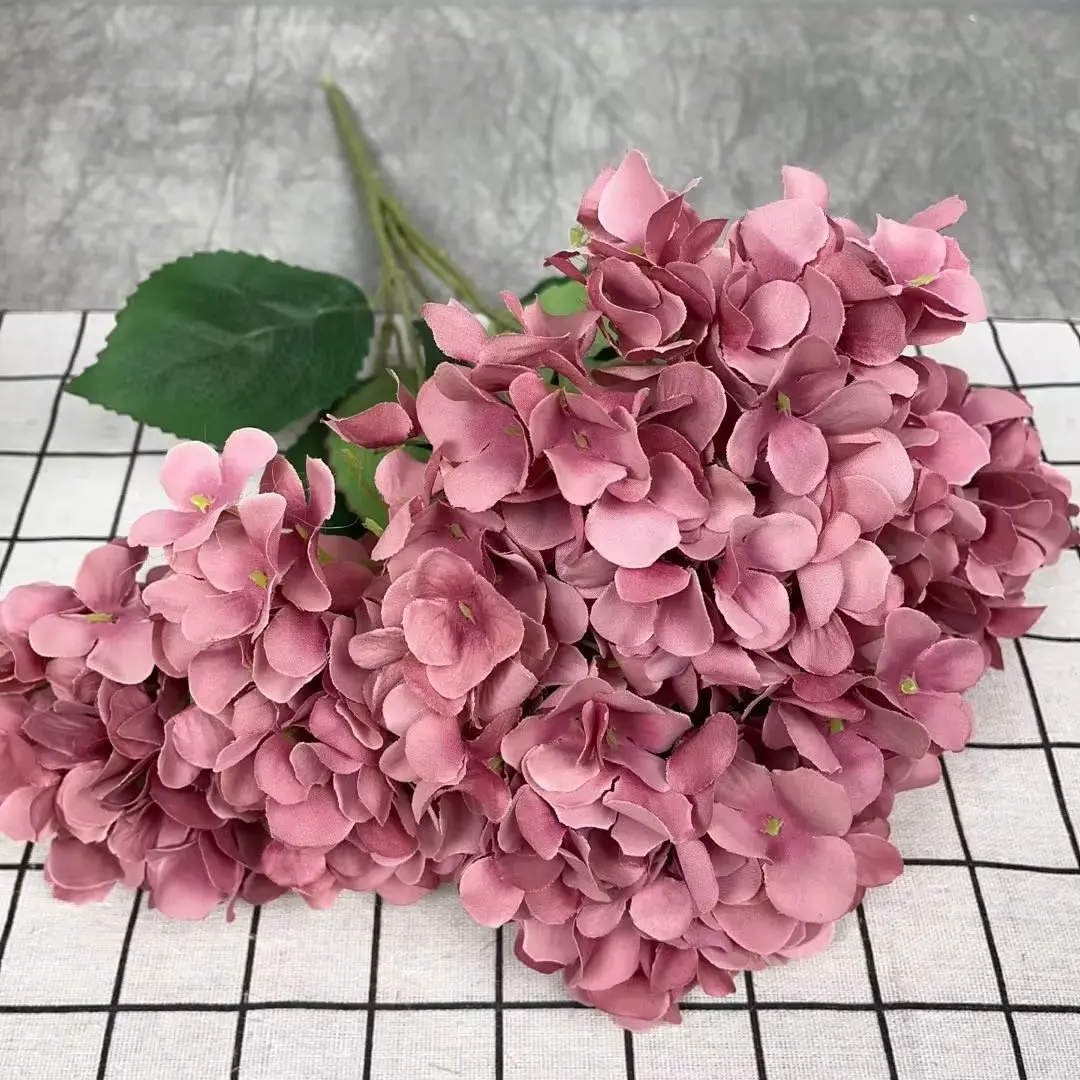 DKB High Quality 5 Heads Lilac Purple Latex Hydrangea Artificial Real Touch Lavender Hydrangea Bouquet for Wedding