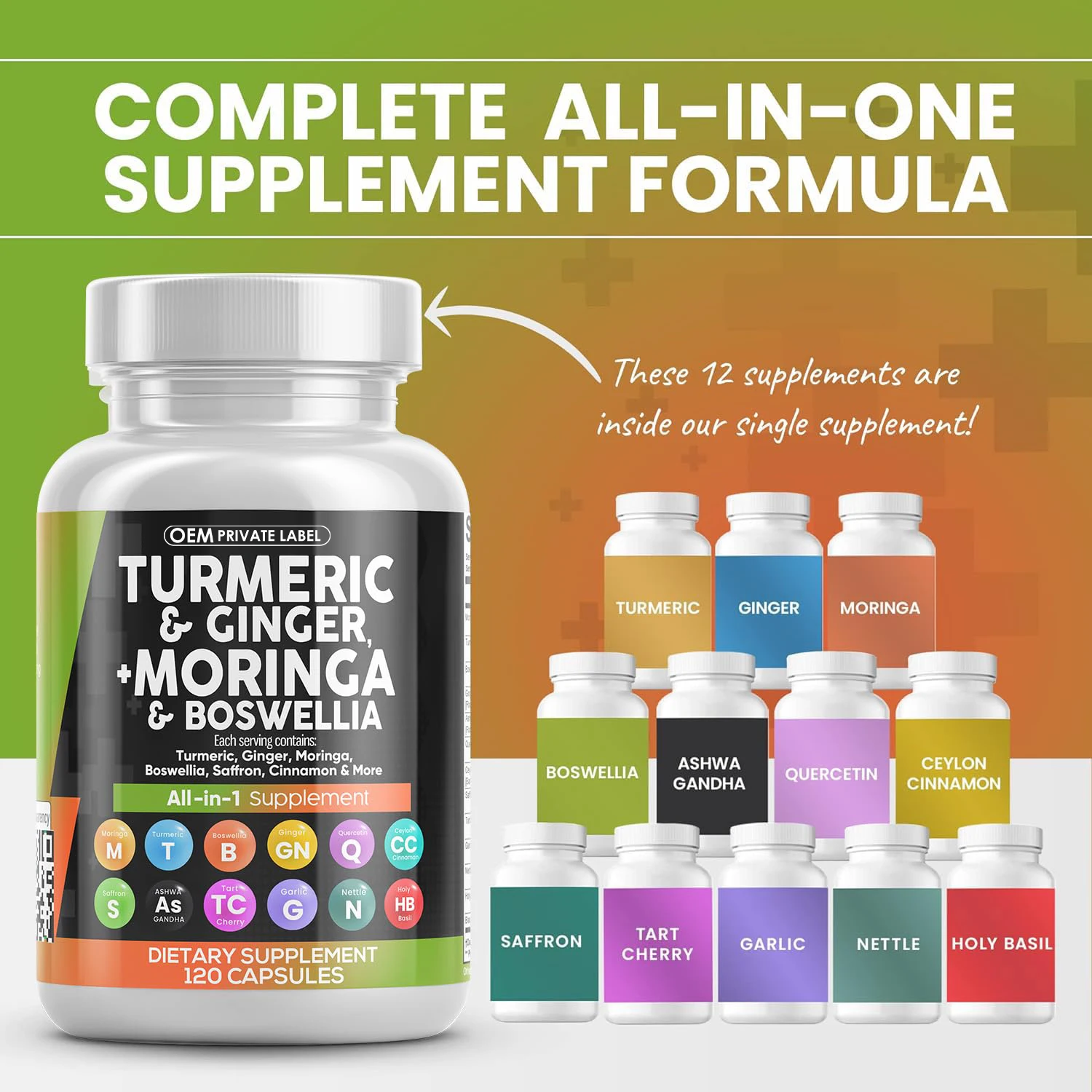 OEM Private Label Turmeric Ginger Moringa Capsules Advanced Turmeric Curcumin With Black Pepper & Ginger Supplements