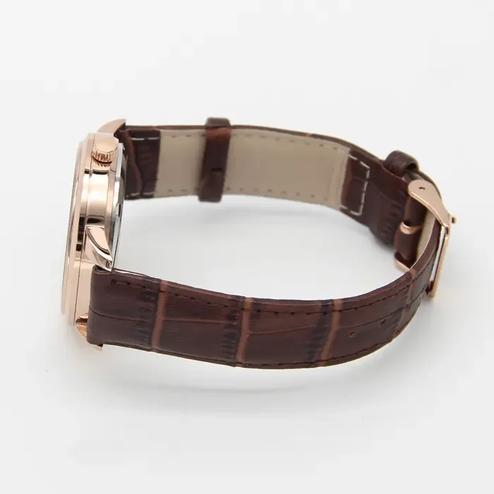 Custom Relojes Men Watch Rose Golden Case Leather Band Wristwatches Quartz  Luxury Watches For Men