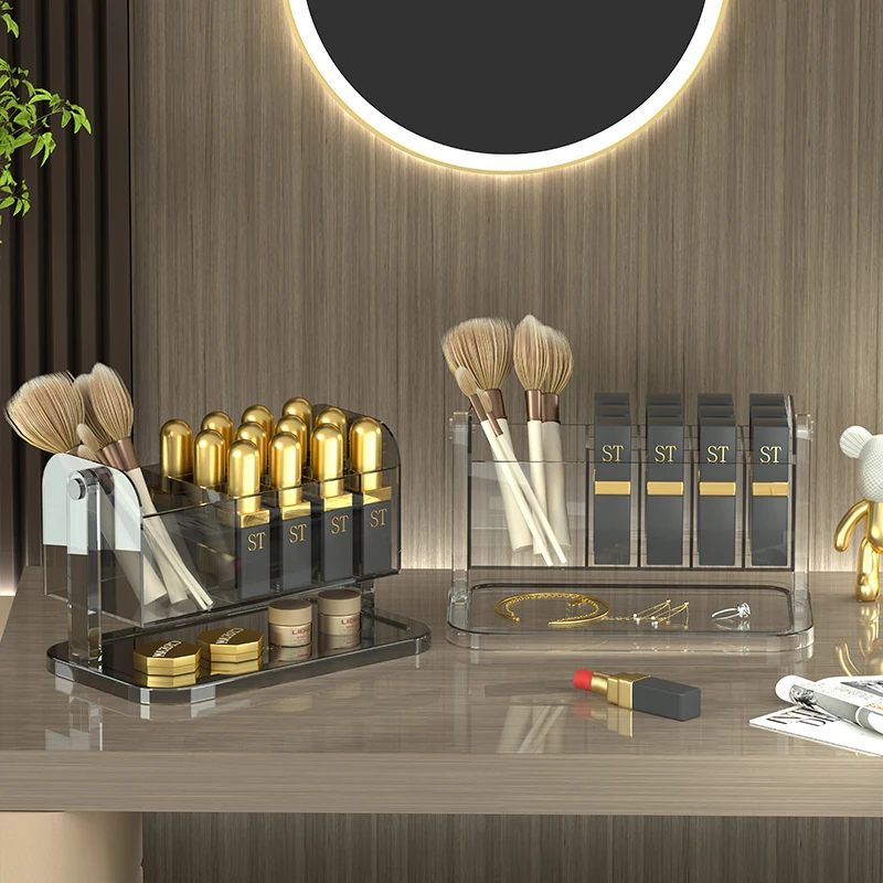desktop beauty large plastic makeup brushes holder make up organizer clear vanity cosmetic lipstick storage box