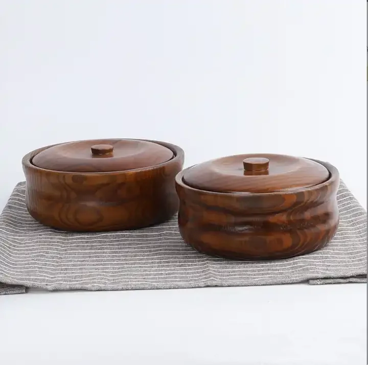 Wooden salad serving bowl with lid