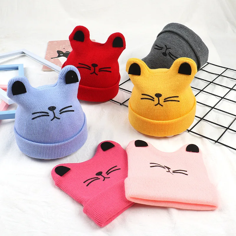 
Kids Girls Boys Child Winter Warm Hat Cute Cat Plush Cap Baby Warm Hat Earmuffs Head Hat 