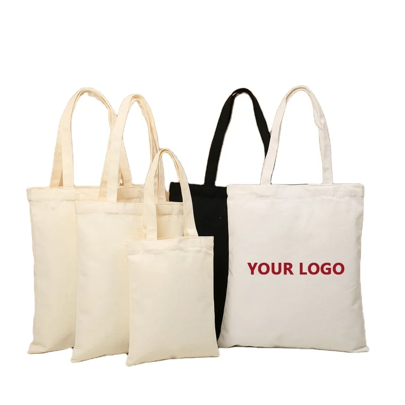 Custom Printed Eco Friendly Reusable Plain Organic Design Beige Black Cotton Canvas Cloth Bag Tote Shopping Bag With Logo