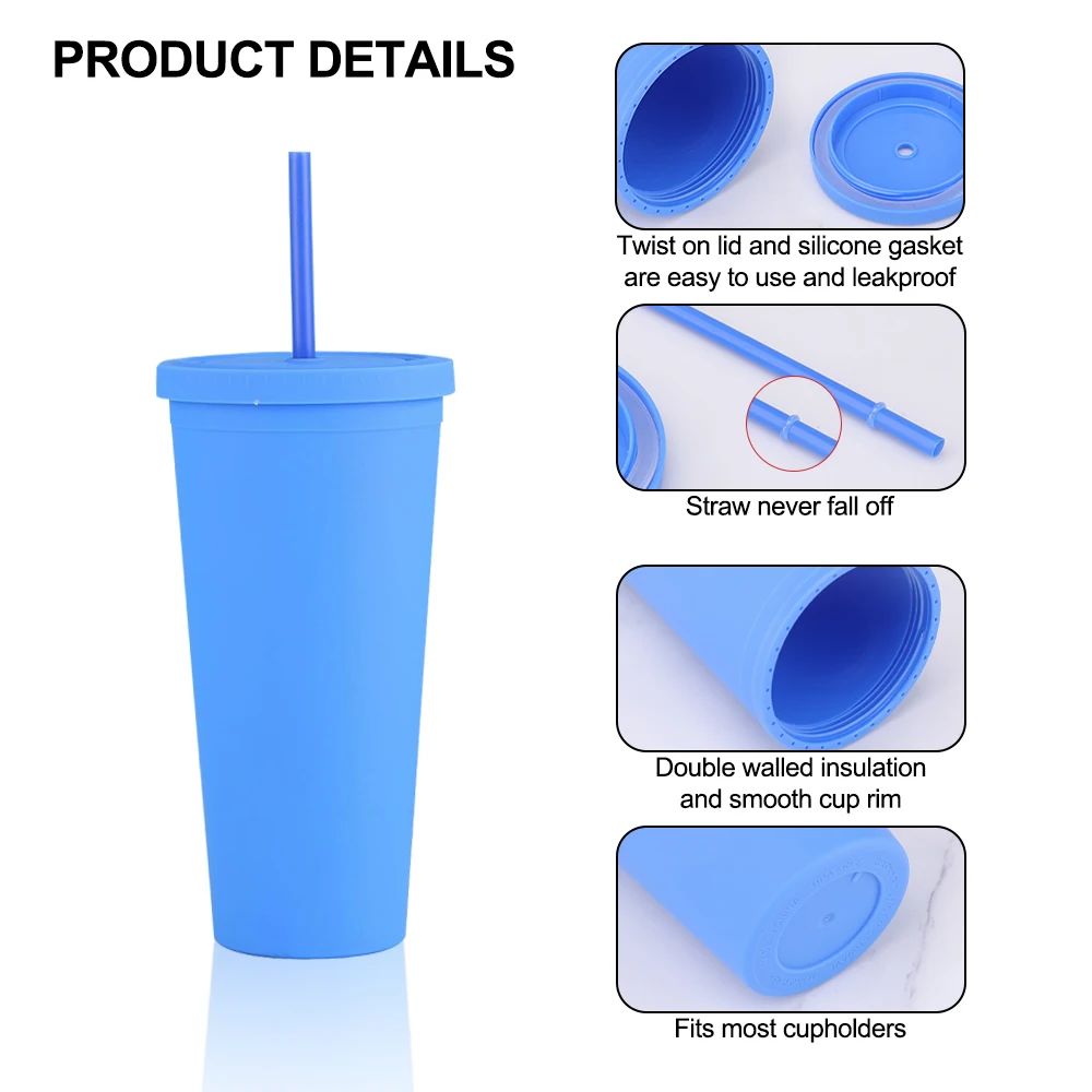 wholesale Reusable BPA Free Plastic Tumblers 710ML / 24oz Drinking Cups with Lids and Straws