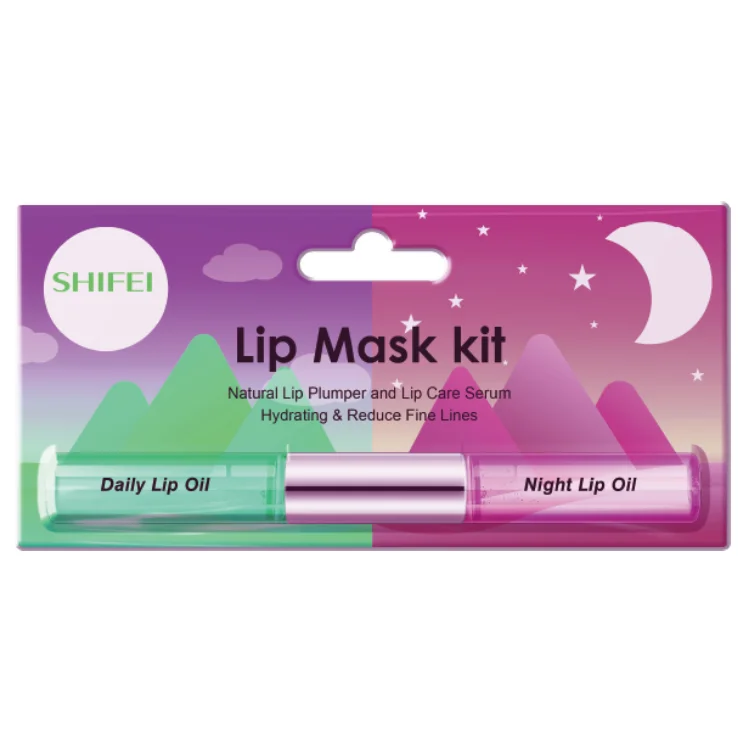 Private Label Lip Oil Roll On Kit 24Hours Day & Night Lip Care Oil 2in1 set Vegan & Natural Lip Plumper Serum