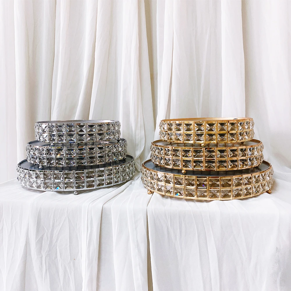 Luxury 3-Tier Wedding Cake Stand Set New Style Crystal Beads and Mirror Top Iron Material for Dessert Table or Party Event