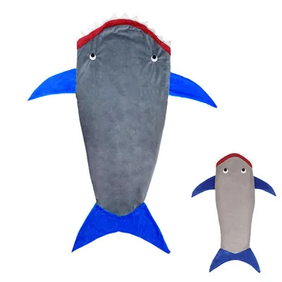 
Wholesale High Quality Hot Sale Custom Printed Double Layer Flannel Sleeping Bag Shark Tail Flannel Blanket for Kids 