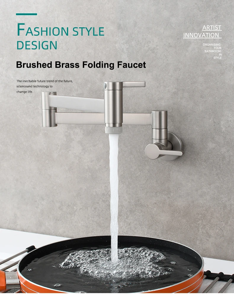 Kitchen Use Double Handle  Wall Mounted Folding water Faucets Switch Swing Arm Sink tap