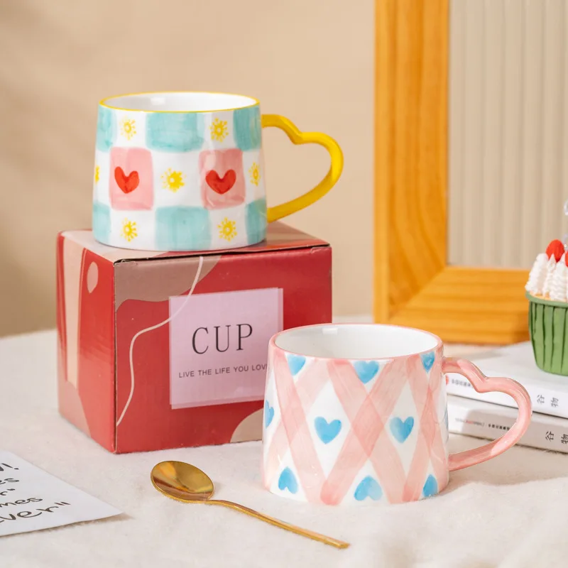 Cute Girly Heart Ins Style Ceramic Cup Mug Love Creative Hand Painted Cup Coffee Cup Souvenir Gift