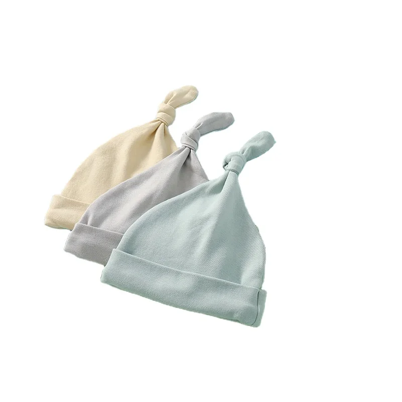 Purorigin OEM Unisex 100% Cotton Solid Color Soft Newborn Warm Baby Hat 0-3M Baby Knit Beanie Hat Casual Opp Bag 5pc