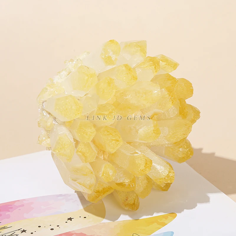 Natural Yellow Citrine Crystal Column Crafts House Decoration Crystal Citrine Cluster Mineral Specimen for Hotel Decor