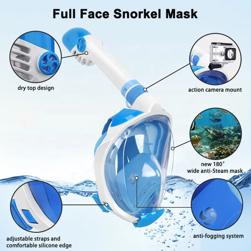 SKTIC Snorkeling Diving Equipment 180 Degree Snorkeling Mask Kids Full Face Diving Mask With Movable Camera Mount