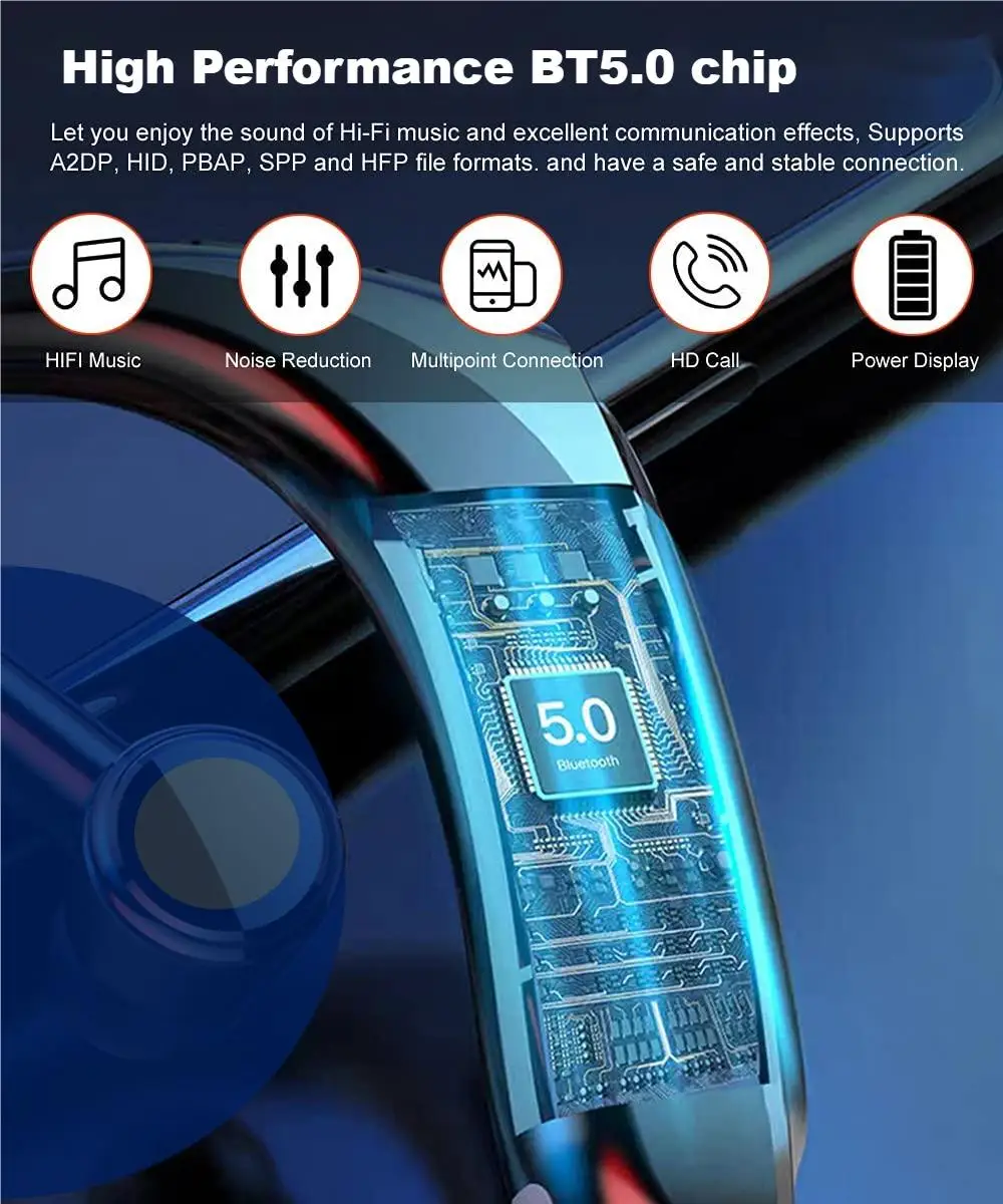 Ear-Hook BT5.0 Headset with Mic Lightweight Noise Cancelling Painless Wearing Earphones  Hi-Fi stereo single  earset