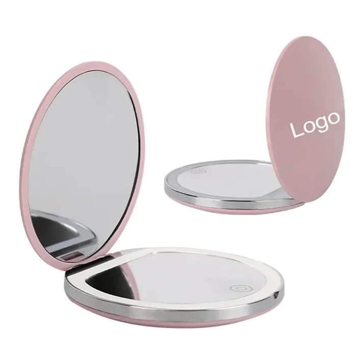 Производитель OEM круглые двухсторонние зеркала для макияжа складное маленькое косметическое карманное зеркало мини светодиодное