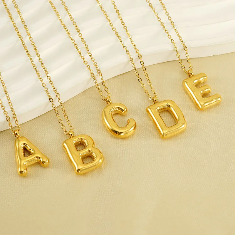New glossy stainless steel bubble letter necklace for women Instagram niche all-match titanium steel 26 letter pendant necklace
