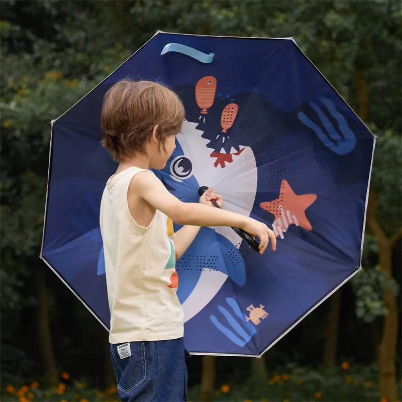 KOCOTREE Cartoon Reverse Umbrella Kids Inverted Windproof C Handle Double Layer  Rain and Sun Children Umbrellas