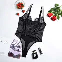 2022 New Quality Elastic Sexy Black Halter Lace Backless Trim Garter Belts Lingerie Bodysuits For Women