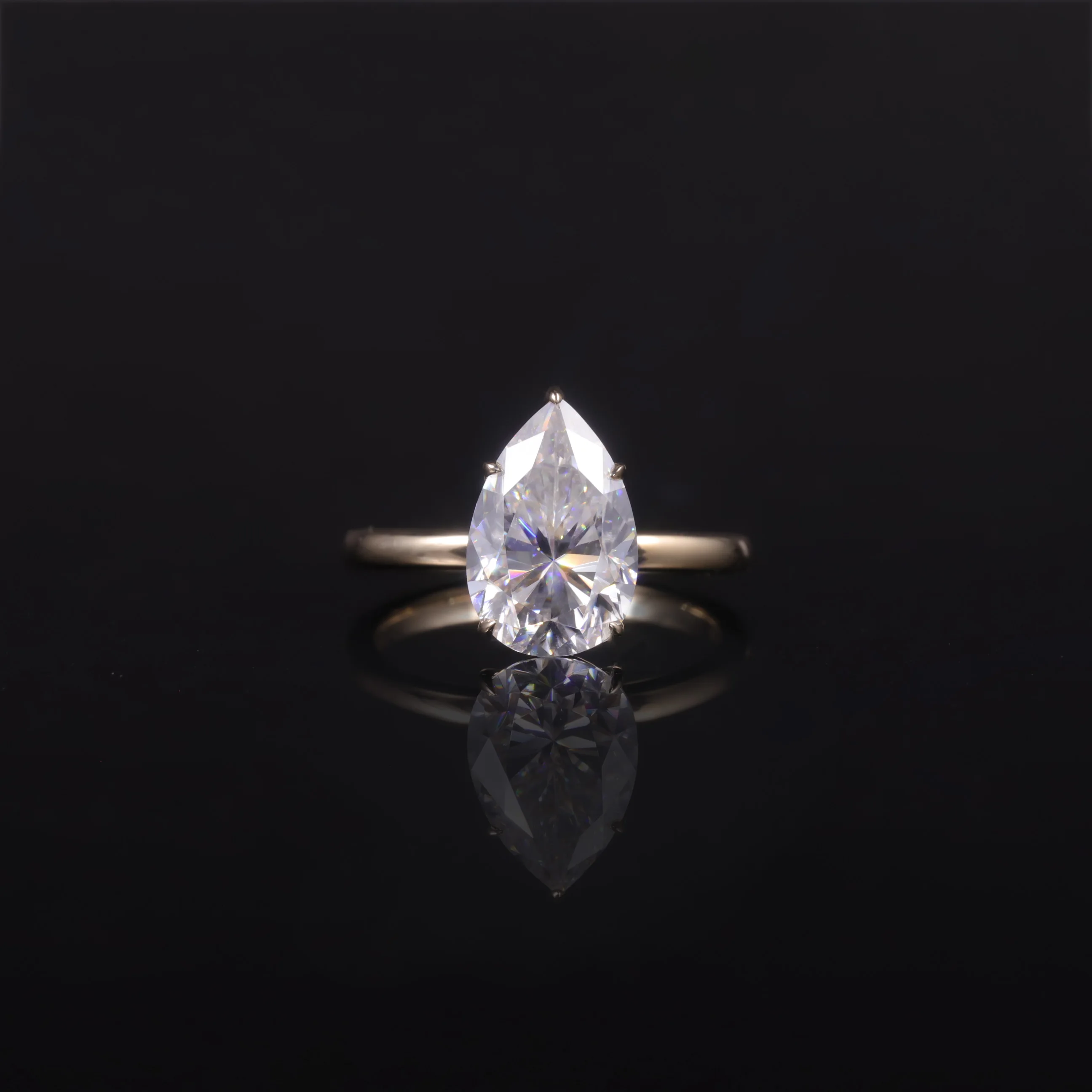 Minimalist Wedding Engagement AU585 Gold Jewelry Custom Certified Pear 4ct Moissanite Diamond Pure Solid 14K Gold Ring