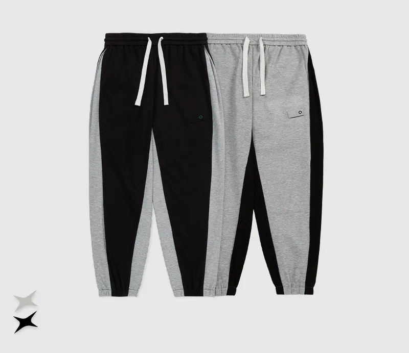 High street side contrast color beam foot guard autumn new product pleated stitching casual pants men
