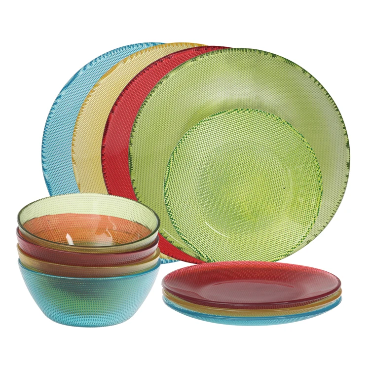 Amazon Hot Sale Tableware Creative Thickened Multiple Size Glass Snacks Dishes Serving Candy Fruits Tray Plate Salad Bowl