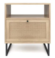 amazon hot sales customized wholesale rustic farmhouse wood and rattan side end table for living room